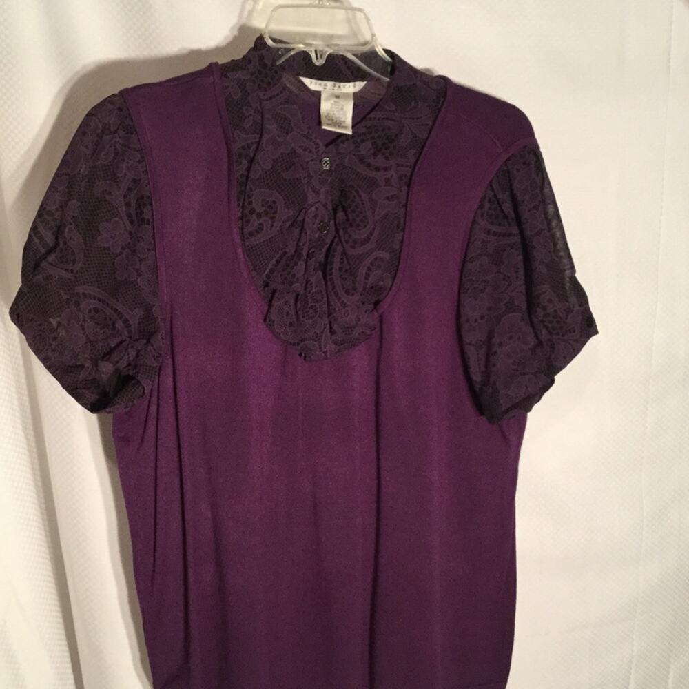 Fred David 3x Purple sweater over blouse  puffed short sleeve shaped style NWOT